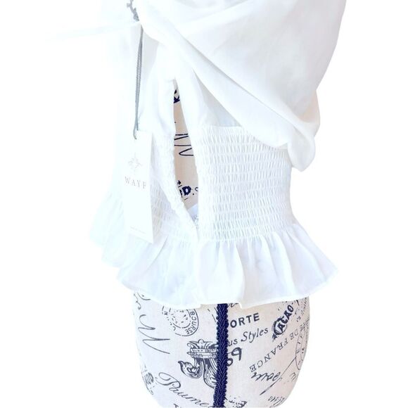 WAYF Smocked Waist Raglan Top in White - Picture 6 of 11